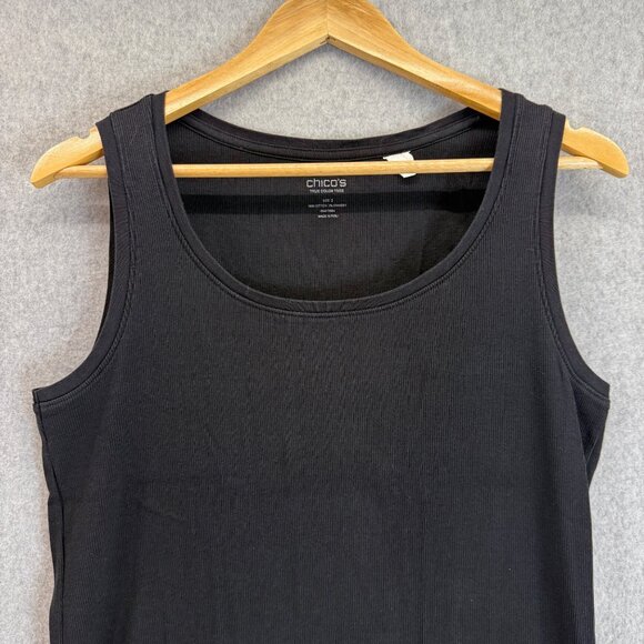 Chicos Black Tank Top True Color Tees Cotton Blend Ribbed Size 2 US Large Summer - Picture 3 of 9
